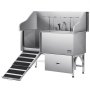 61 Inch Dog Grooming Bath Tub Stainless Steel w Ramp Water Filter Left