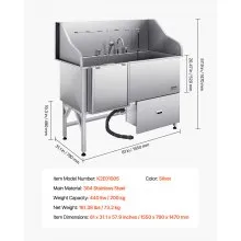61 Inch Dog Grooming Bath Tub Stainless Steel w Ramp Water Filter Left