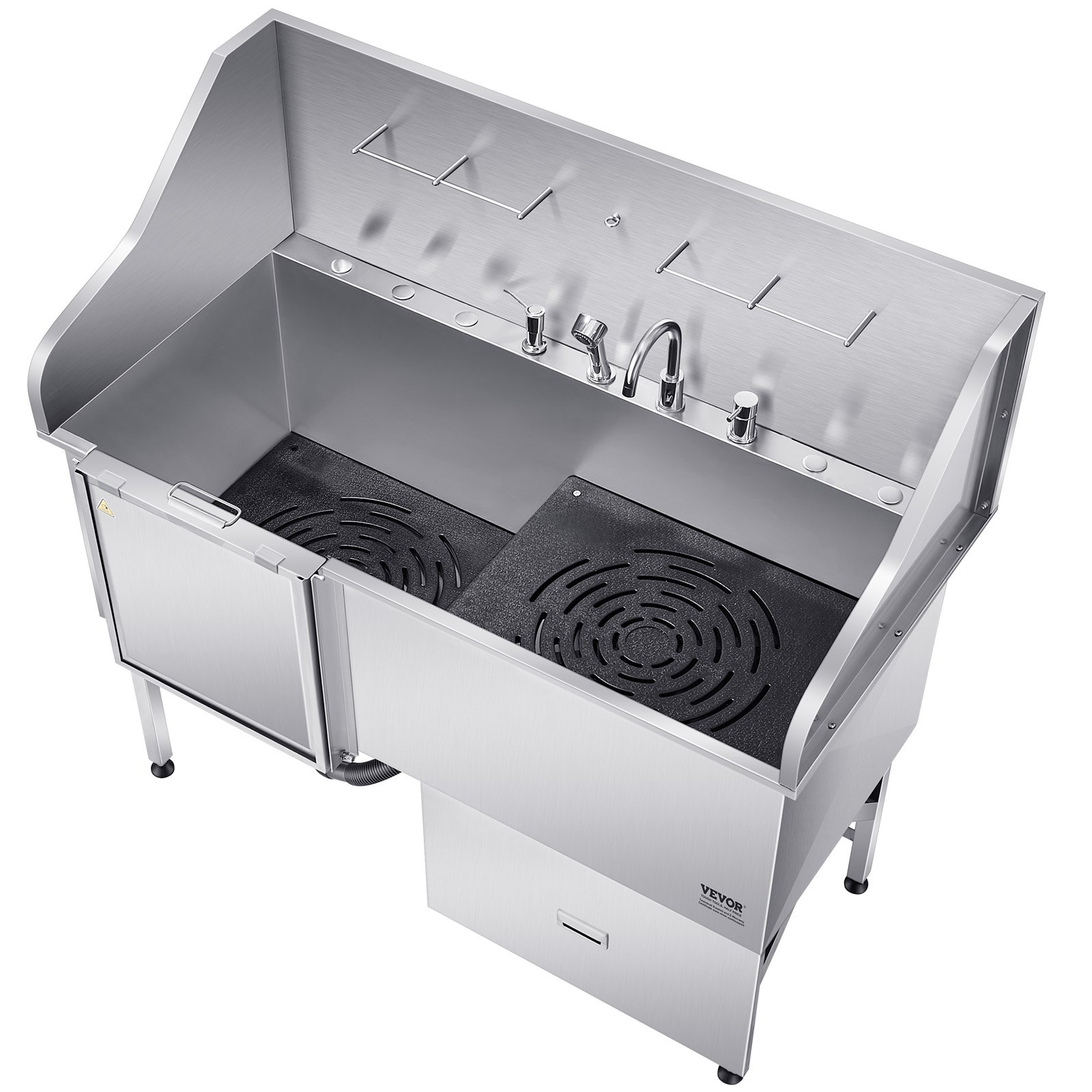 VEVOR Stainless Steel Dog Washing Station, 154.94 cm Pet Grooming Tub w/ Ramp, Water Filter Board, Faucet & Showerhead & Leash Dog Bathtub for Large & Medium & Small Pets (Left Door)