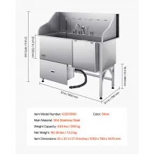 61 Inch Dog Grooming Bath Tub Stainless Steel w Ramp Water Filter