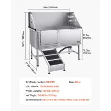 62 Inch Dog Grooming Bath Tub Stainless Steel w Ramp Water Filter Left