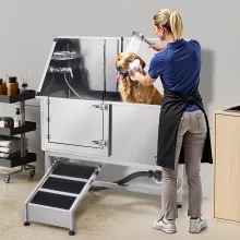 62 Inch Dog Grooming Bath Tub Stainless Steel w Ramp Water Filter Left