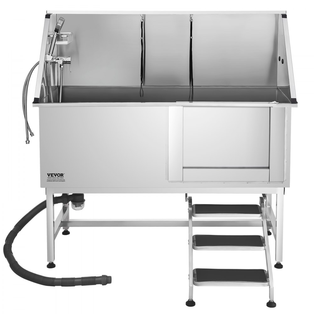 VEVOR Stainless Steel Dog Washing Station, 62 inch Pet Grooming Tub w/ Stairs, PE Water Filter Board, Faucet & Showerhead & Soap Holder Dog Bathtub for Large & Medium & Small Pets (Right Door)