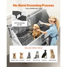 62 Inch Dog Grooming Bath Tub Stainless Steel w Stairs Water Filter