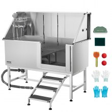 62 Inch Dog Grooming Bath Tub Stainless Steel w Stairs Water Filter