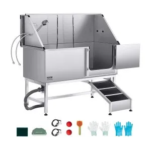 VEVOR Stainless Steel Dog Washing Station, 62 inch Pet Grooming Tub w/ Ramp, PE Water Filter Board, Faucet & Showerhead & Soap Holder Dog Bathtub for Large & Medium & Small Pets (Right Door) | VEVOR US