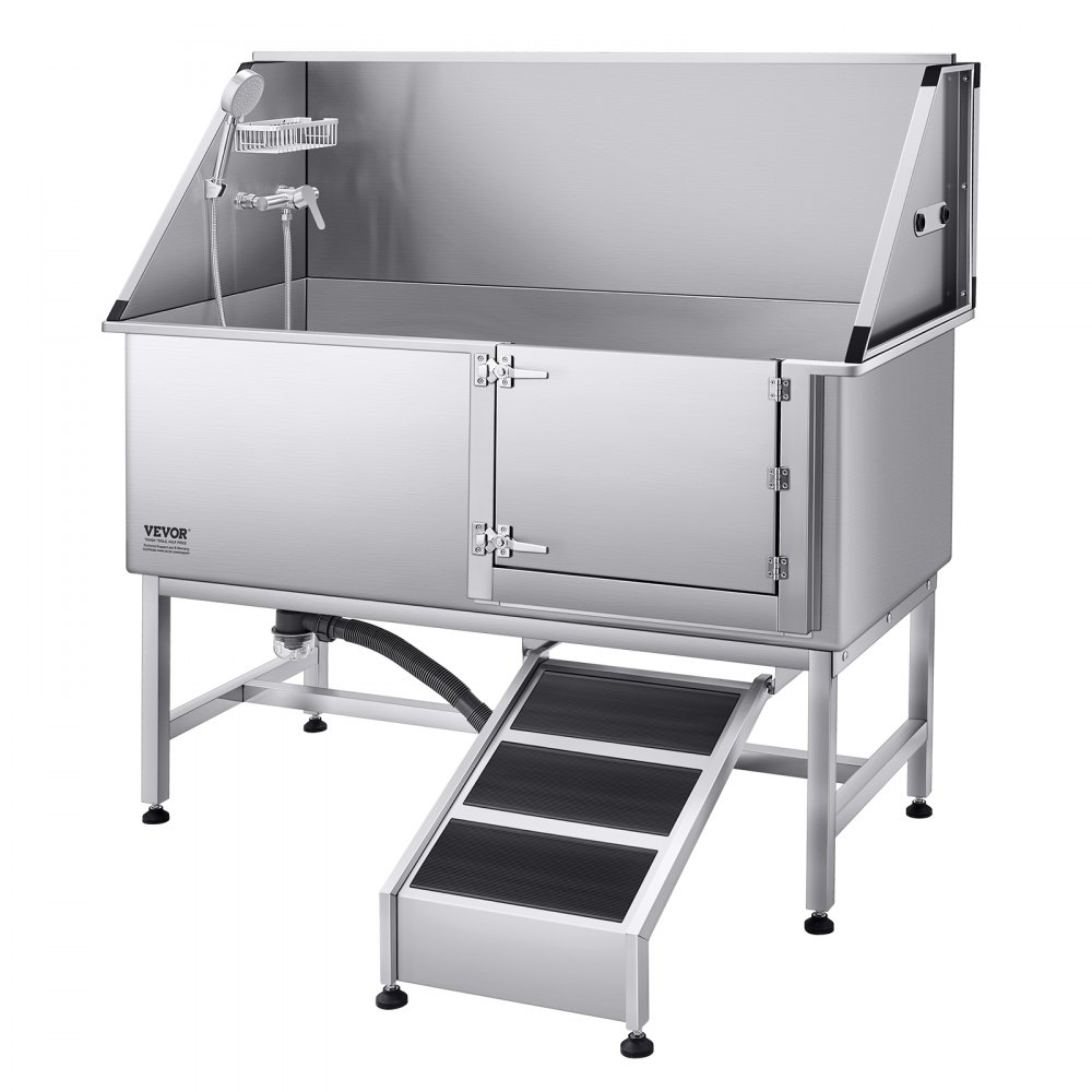 VEVOR Stainless Steel Dog Washing Station, 62 inch Pet Grooming Tub w/ Ramp, PE Water Filter Board, Faucet & Showerhead & Soap Holder Dog Bathtub for Large & Medium & Small Pets (Right Door)