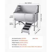 62 Inch Dog Grooming Bath Tub Stainless Steel w Ramp Water Filter