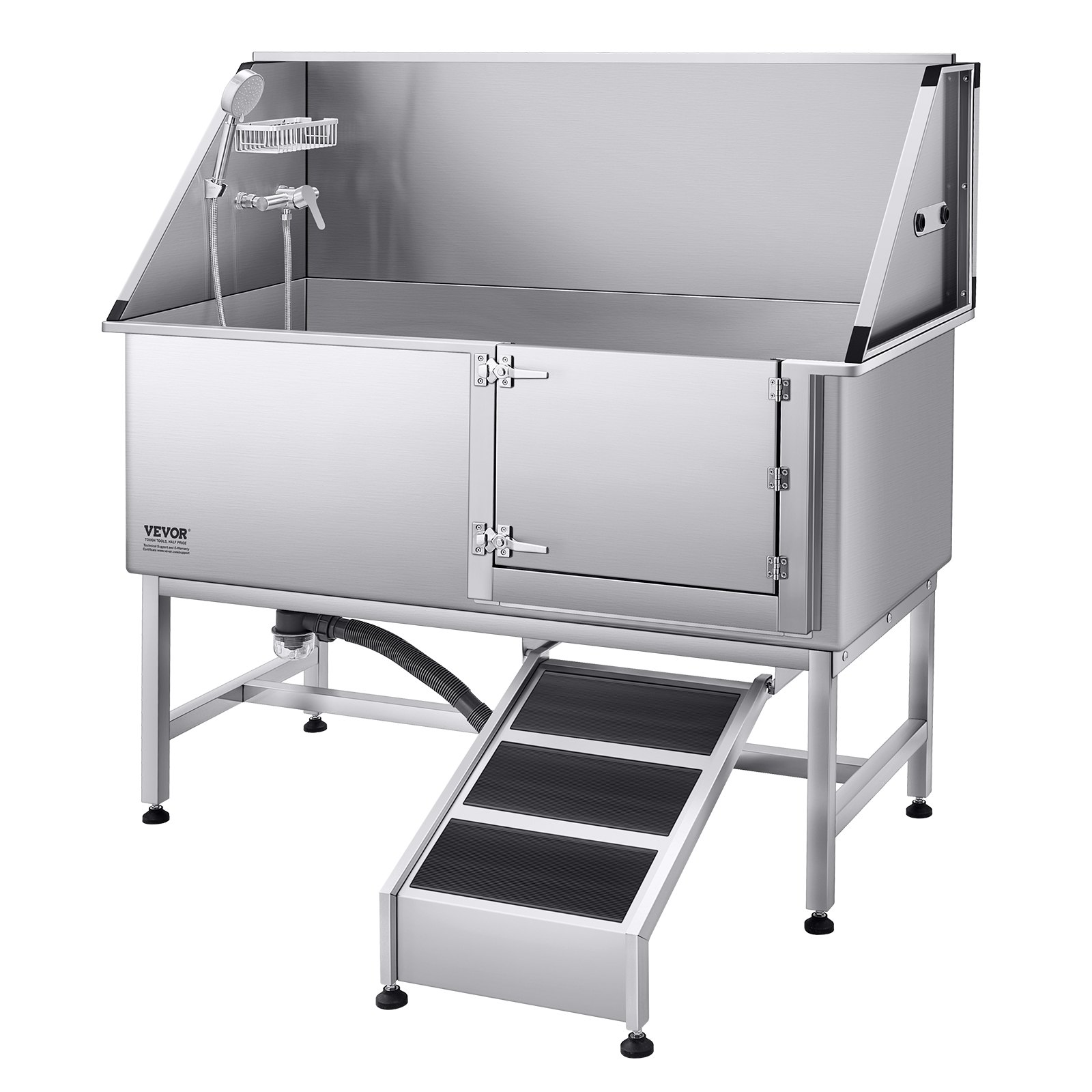 VEVOR Stainless Steel Dog Washing Station, 62 inch Pet Grooming Tub w/ Ramp, PE Water Filter Board, Faucet & Showerhead & Soap Holder Dog Bathtub for Large & Medium & Small Pets (Right Door)