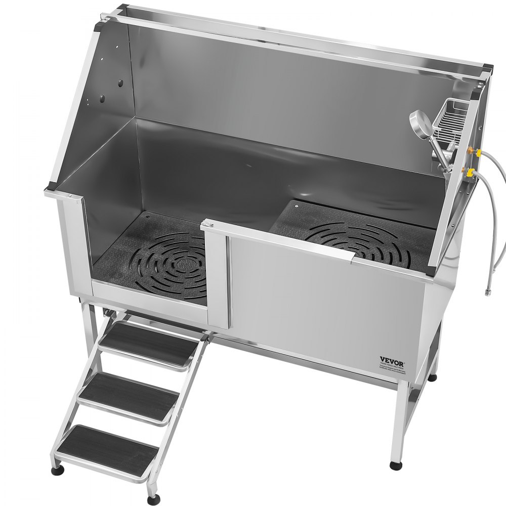VEVOR Stainless Steel Dog Washing Station, 157.48 cm Pet Grooming Tub w/ Stairs, PE Water Filter Board, Faucet & Showerhead & Soap Holder Dog Bathtub for Large & Medium & Small Pets (Left Door)