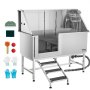 62 Inch Dog Grooming Bath Tub Stainless Steel w Stairs Water Filter Left