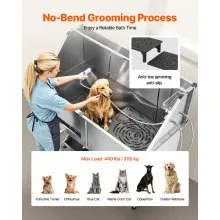 62 Inch Dog Grooming Bath Tub Stainless Steel w Stairs Water Filter Left