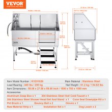 VEVOR 62Inch 157CM Pet Dog Bathing Station w/Stairs, Professional Stainless Steel Dog Grooming Tub w/ Soap Box, Faucet,Rich Accessory,Bathtub for Large,Medium,Small Pets, Washing Sink for Home(Right)