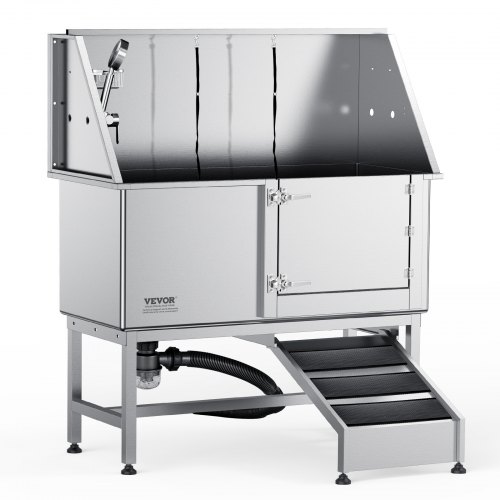VEVOR 1.57M Pet Dog Bathing Station w/Ramp, Professional Stainless Steel Dog Grooming Tub w/ Soap Box, Faucet,Rich Accessory,Bathtub for Large,Medium,Small Pets, Washing Sink for Home(Right)