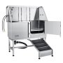 VEVOR dog grooming tub with door opens, adjustable nozzles, secure straps, and a non-slip ramp.