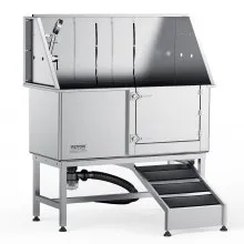 VEVOR 1.57M Pet Dog Bathing Station w/Ramp, Professional Stainless Steel Dog Grooming Tub w/ Soap Box, Faucet,Rich Accessory,Bathtub for Large,Medium,Small Pets, Washing Sink for Home(Right)