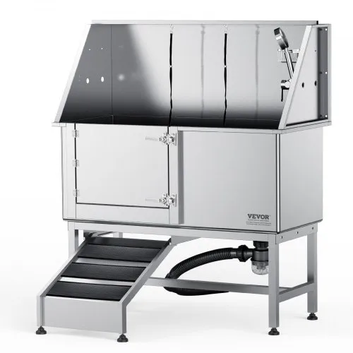 VEVOR 1.57M Pet Dog Bathing Station w/Ramp, Professional Stainless Steel Dog Grooming Tub w/ Soap Box, Faucet,Rich Accessory,Bathtub for Large,Medium,Small Pets, Washing Sink for Home(Left)