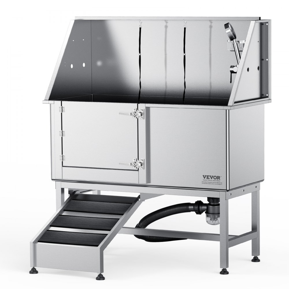 VEVOR 1.57M Pet Dog Bathing Station w/Ramp, Professional Stainless Steel Dog Grooming Tub w/ Soap Box, Faucet,Rich Accessory,Bathtub for Large,Medium,Small Pets, Washing Sink for Home(Left)