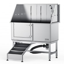 VEVOR 1.57M Pet Dog Bathing Station w/Ramp, Professional Stainless Steel Dog Grooming Tub w/ Soap Box, Faucet,Rich Accessory,Bathtub for Large,Medium,Small Pets, Washing Sink for Home(Left)