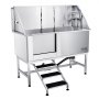 VEVOR 62" Pet Dog Bathing Station w/Stairs, Professional Stainless Steel Dog Grooming Tub w/ Soap Box, Faucet,Rich Accessory,Bathtub for Large,Medium,Small Pet, Washing Sink for Home(Left)