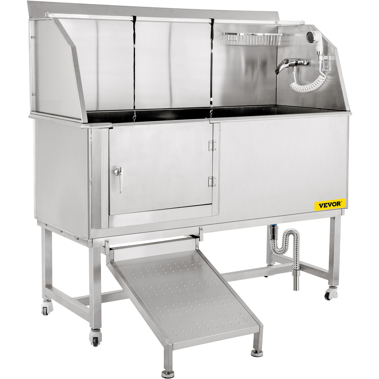 VEVOR Dog Grooming Tub, 1.6 m L Pet Wash Station, 304 Stainless Steel Pet Grooming Tub Rated 300 kg Load Capacity, Non-Skid Dog Washing Station Comes with Ramp, Faucet, Sprayer and Drain Kit