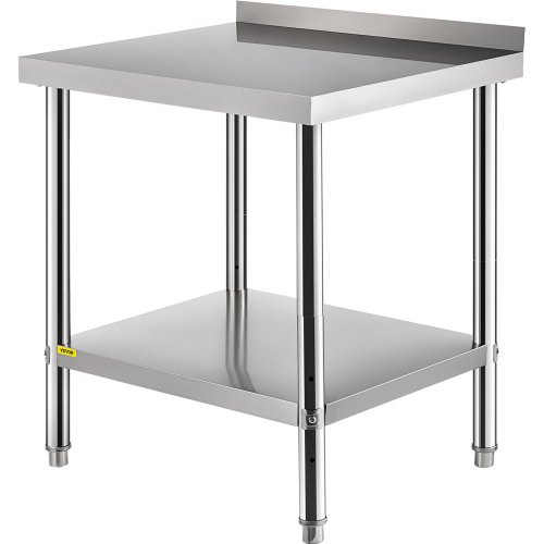 VEVOR Stainless Steel Prep Table, 76.2 x 61 x 89 cm, 200 lbs Load Capacity Heavy Duty Metal Worktable with Backsplash and Adjustable Undershelf, Commercial Workstation for Kitchen Restaurant