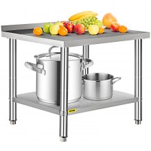 VEVOR Stainless Steel Prep Table, 36 x 24 x 35 Inch, 440lbs Load Capacity Heavy Duty Metal Worktable with Backsplash and Adjustable Undershelf, Commercial Workstation for Kitchen Restaurant