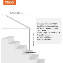 VEVOR Handrails for Outdoor Steps, 39.4in / 100cm Deck Railing Kit Wall Floor Mounted, Railings for Outside Steps with Installation Kit, Hand Rails for Seniors,Porch Railing & Deck Rail Kit, Silver