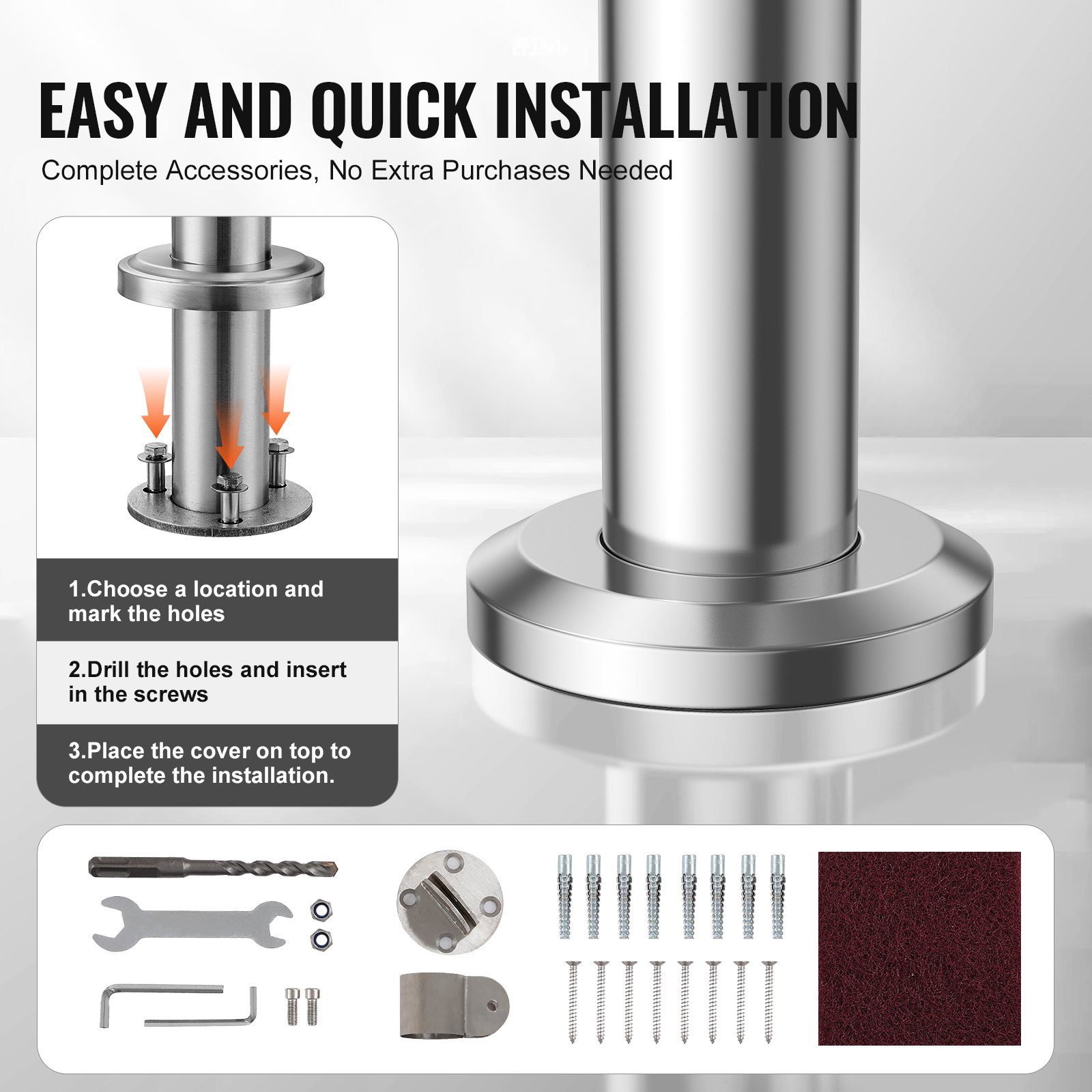 VEVOR Handrails for Outdoor Steps, 100cm Deck Railing Kit Wall Floor Mounted, Railings for Outside Steps with Installation Kit, Hand Rails for Seniors,Porch Railing & Deck Rail Kit, Silver