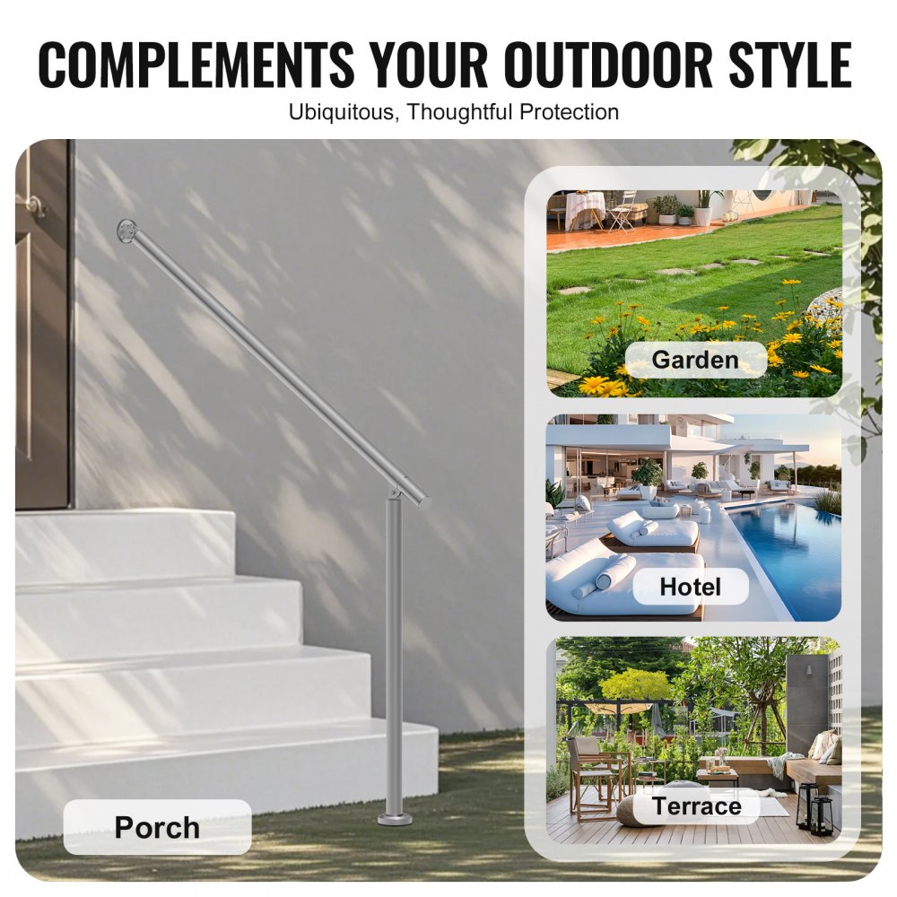 VEVOR Handrails for Outdoor Steps, 120cm Deck Railing Kit Wall Floor Mounted, Railings for Outside Steps with Installation Kit, Hand Rails for Seniors,Porch Railing & Deck Rail Kit, Silver