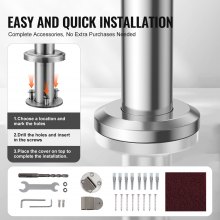 VEVOR Handrails for Outdoor Steps, 47.3in / 120cm Deck Railing Kit Wall Floor Mounted, Railings for Outside Steps with Installation Kit, Hand Rails for Seniors,Porch Railing & Deck Rail Kit, Silver