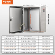 Ocelová elektrická skříň VEVOR, 16" x 12" x 10", Elektrická skříň z nerezové oceli 304, nástěnná venkovní skříň elektrického elektronického zařízení se zámkem závěsů montážní desky, vodotěsná IP66