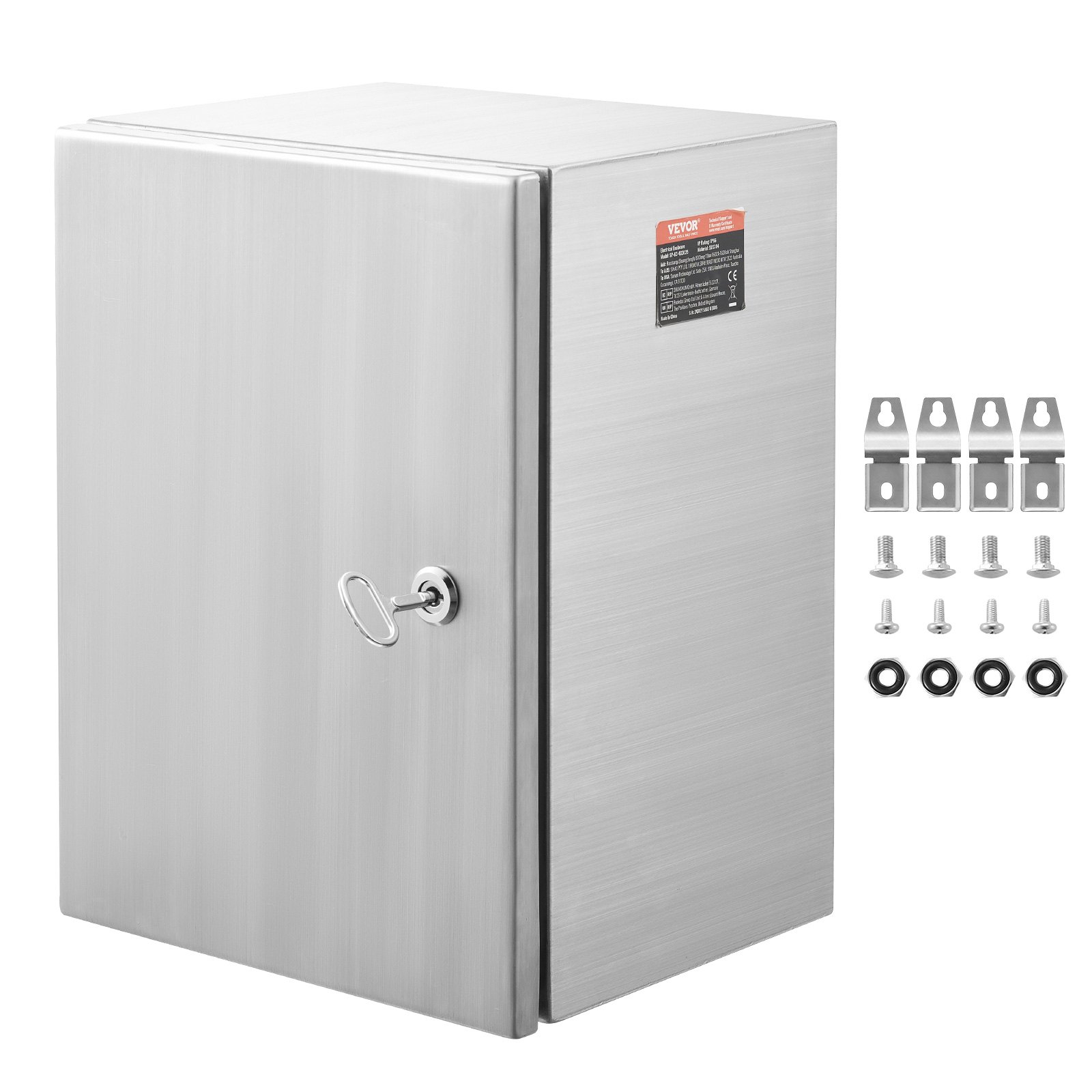 VEVOR Steel Electrical Box, 40 x 30 x 15 cm, 304 Stainless Steel Electrical Enclosure Box, Wall-Mounted Outdoor Electrical Electronic Equipment Enclosure with Mounting Plate Hinges Lock, IP66 Waterproof