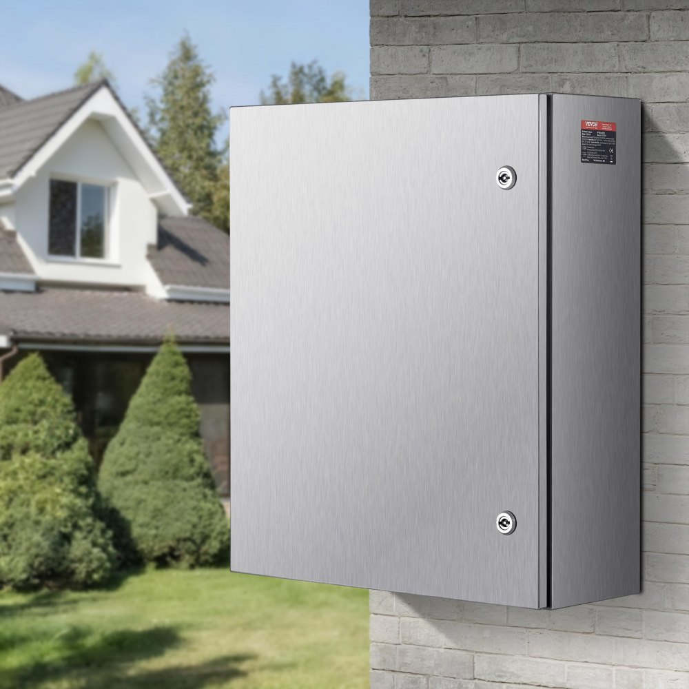 VEVOR Steel Electrical Box, 60x50x20 cm, 304 Stainless Steel Electrical Enclosure Box, Wall-Mounted Outdoor Electrical Electronic Equipment Enclosure with Mounting Plate Hinges Lock, IP66 Waterproof