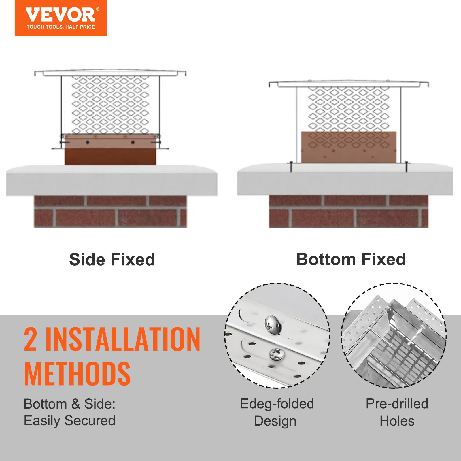 VEVOR Chimney Cap 330.2 x 228.6mm, 304 Stainless Steel Fireplace Chimney Cover, Not Easily Toppled & Practical Accessories & Easy Installation, Fits Mesh Flue Covers Outside Clay Flue Shingles, Silver