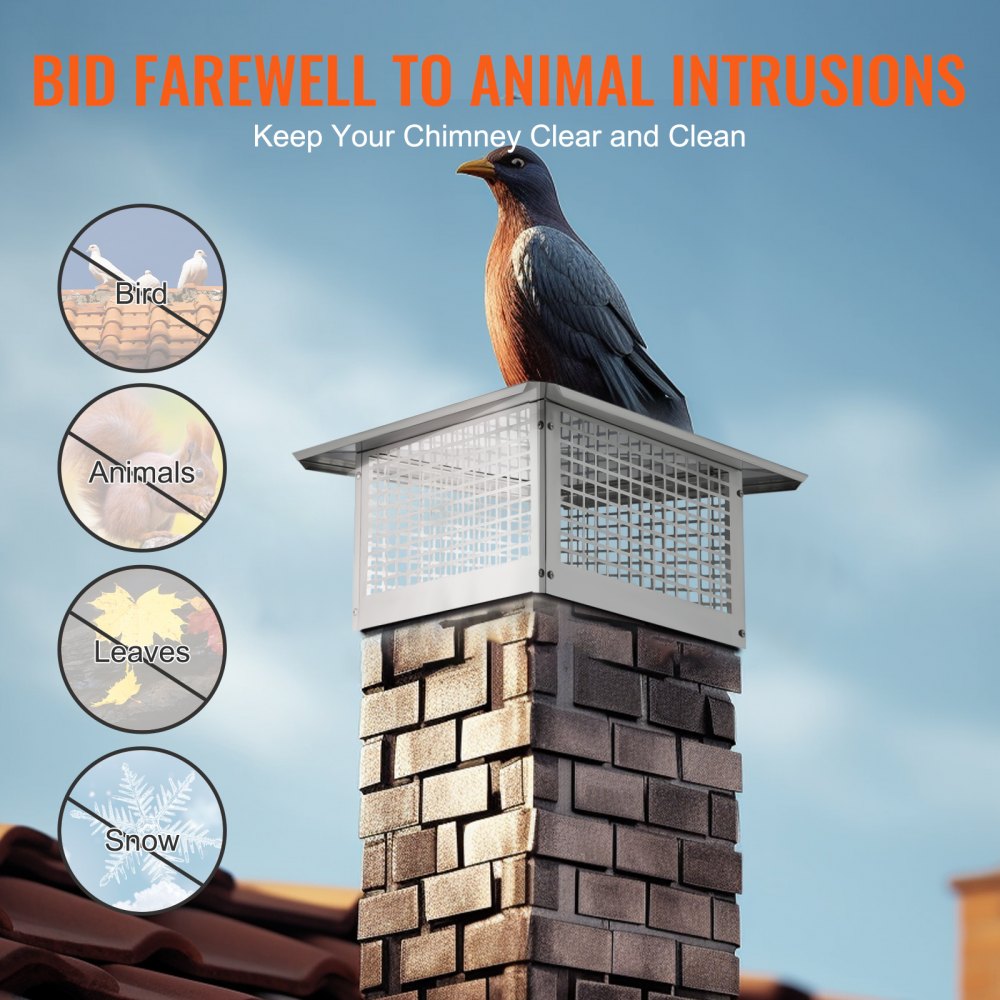 VEVOR Chimney Cap, 431.8x431.8mm, 304 Stainless Steel Fireplace Chimney Cover, Not Easily Toppled & Practical Accessories & Easy Installation, Fits Mesh Flue Covers Outside Clay Flue Shingles, Silver