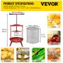 VEVOR Fruit Wine Press, 1.3Gal/5L, Cast Iron Manual Grape Presser for Wine Making, Cider Tincture Vegetables Honey Olive Oil Press with Stainless Steel Hollow Basket T-Handle 0.1" Thick Plate 3 Feet