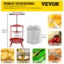 VEVOR Fruit Wine Press, 2.4Gal/9L, Cast Iron Manual Grape Presser for Wine Making, Cider Tincture Vegetables Honey Olive Oil Press with Stainless Steel Hollow Basket T-Handle 0.1" Thick Plate 3 Feet
