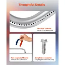 VEVOR Grill Burner Tube for Weber Q100, Q120, Q1000, Q1200, Baby Q Gas Grills, 17 inch 304 Stainless Steel Tube Burner for Weber 516001, 516002, 50060001, Replacement Part 69957, 60040, 41657, 45657