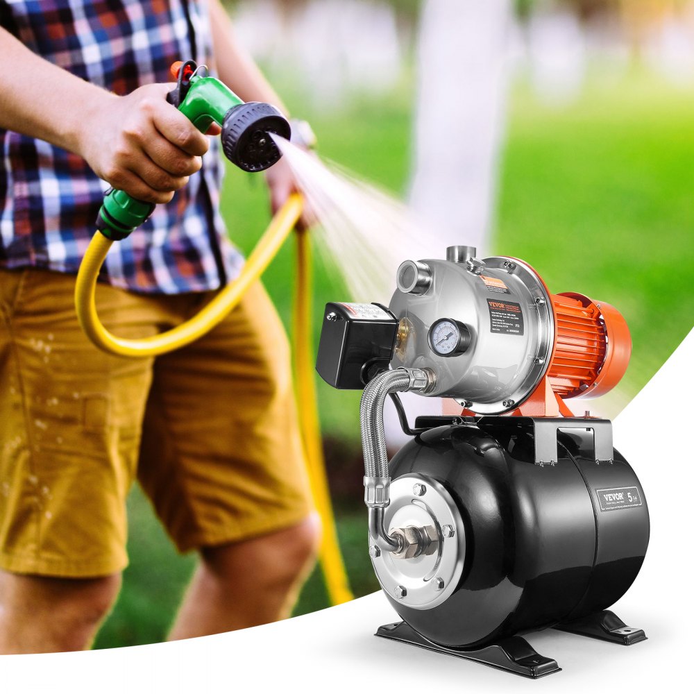 VEVOR 1.6 HP Shallow Well Pump with Pressure Tank, 1320 GPH, Automatic Irrigation Water Booster Pump with 30/50 PSI Pressure Switch for Home Garden Lawn, for Drinking Water Security