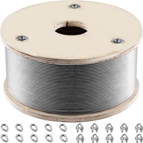 VEVOR 316 Stainless Steel Wire Rope Steel Wire Cable 4.8mm x 152.5m 1905kg 1x19