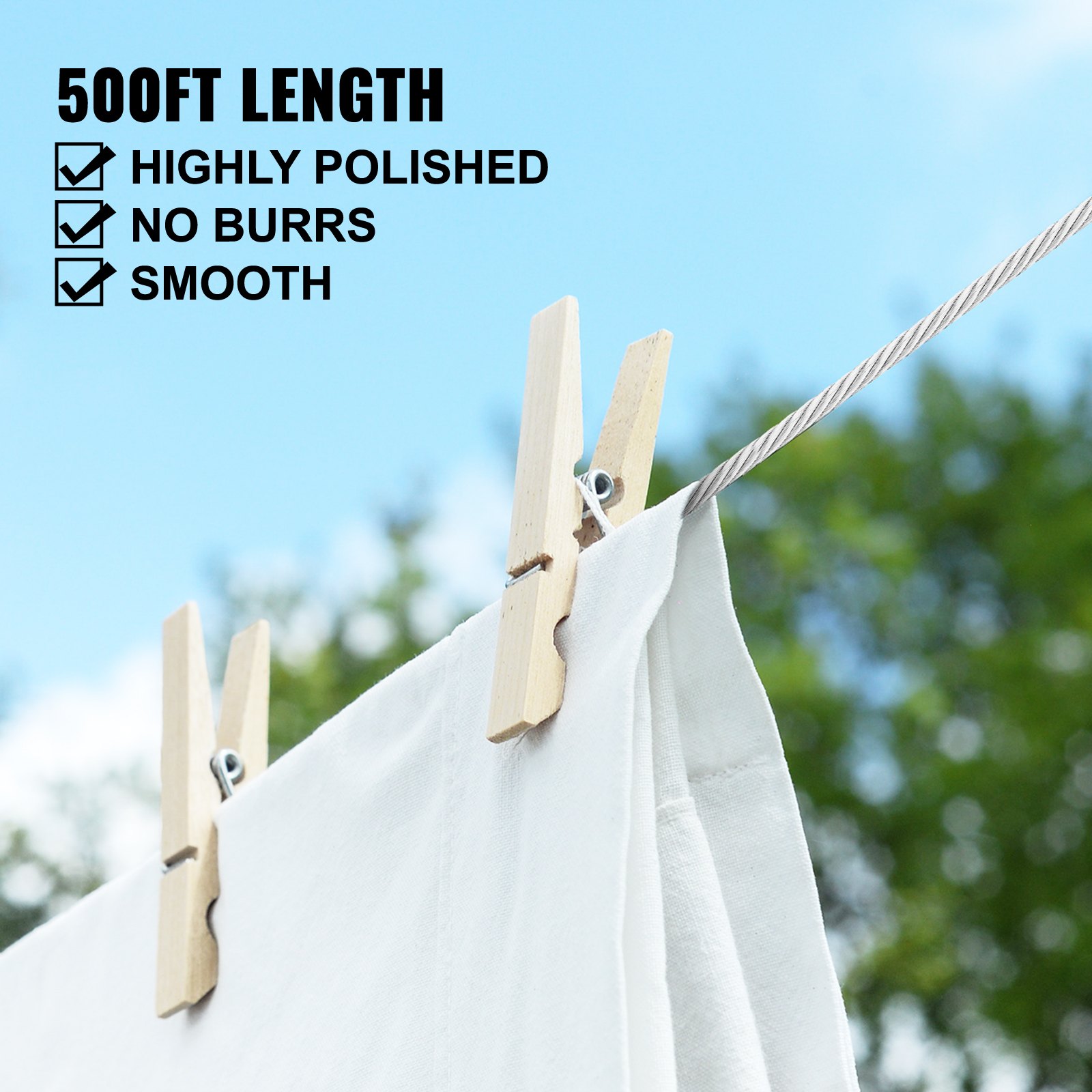 VEVOR 316 Stainless Steel Wire Rope Steel Wire Cable 4.8mm x 152.5m 1905kg 1x19