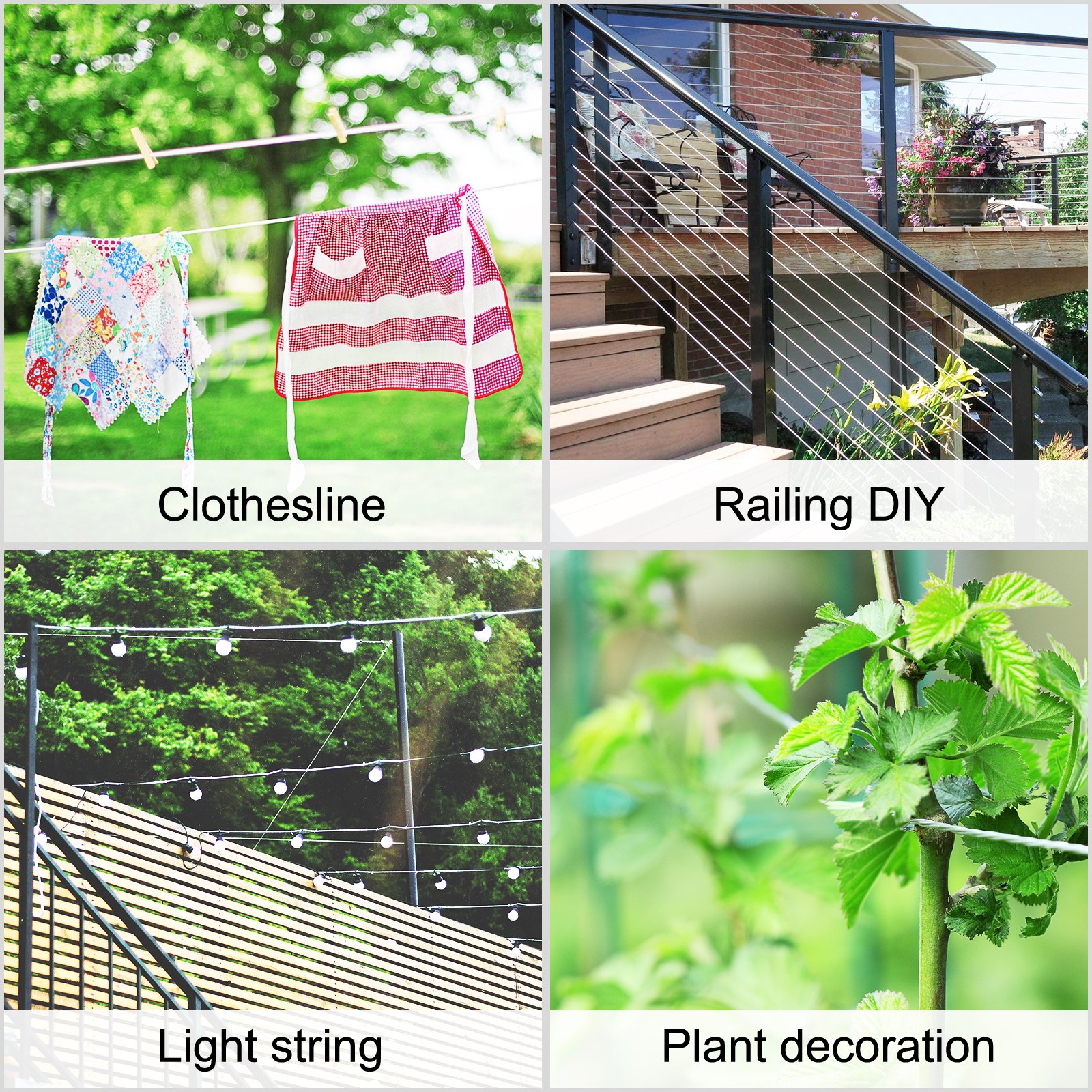 VEVOR 316 Stainless Steel Wire Rope Steel Wire Cable 4.8mm x 152.5m 1905kg 1x19