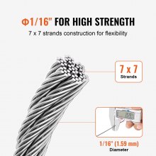 VEVOR T304 Stainless Steel Cable 1.59mm 7x7 Steel Wire Rope 100.6m Cable Railing