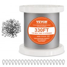 VEVOR T304 Stainless Steel Cable 1.59mm 7x7 Steel Wire Rope 100.6m Cable Railing