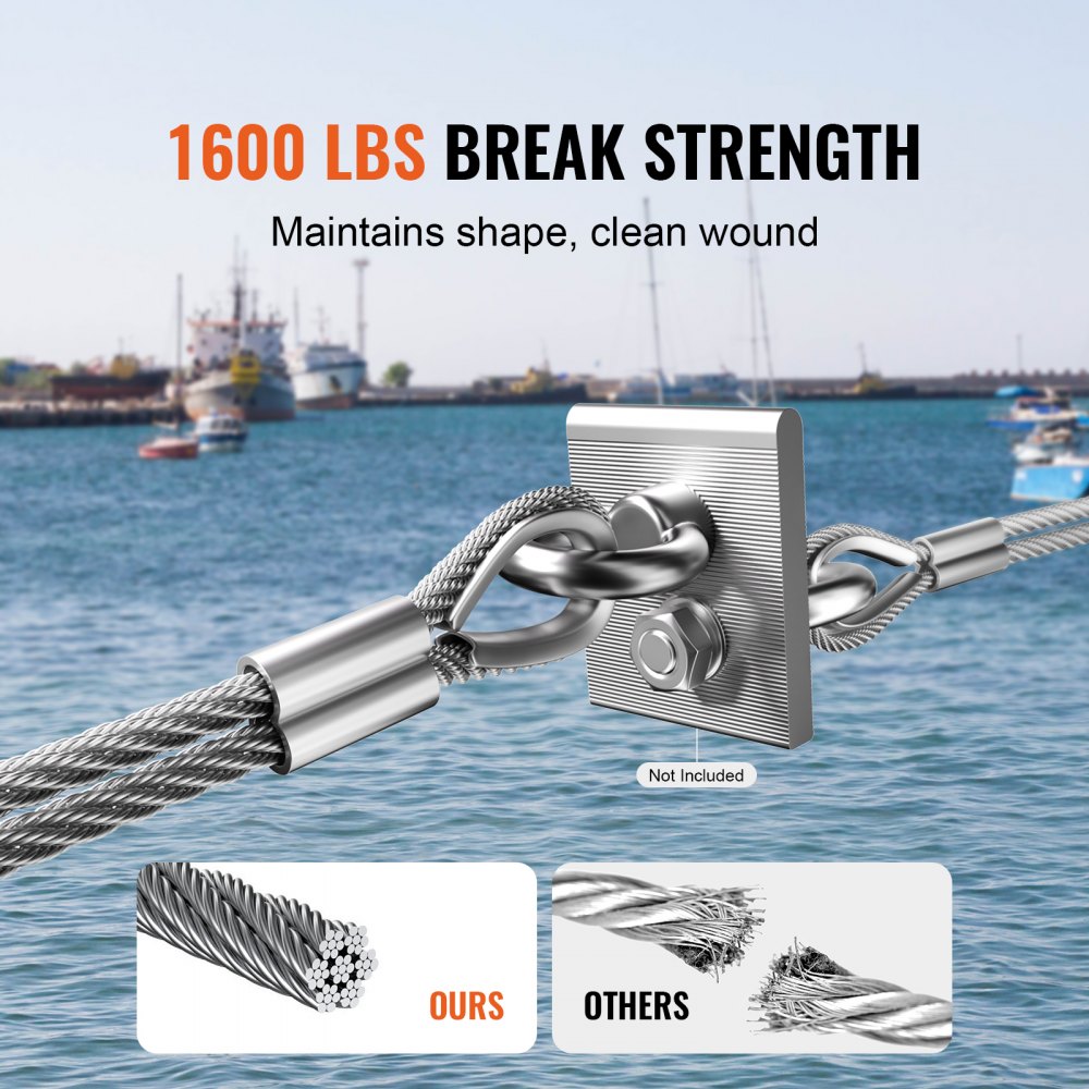 VEVOR Wire Rope Kit, 3.18 mm 30.5 m 304 Stainless Steel Cable with 124 Accessories, 7.1KN Breaking Strength, 7x7 Strands Construction Marine Aircraft Grade for Handrail Stair Decking Fence Outdoors