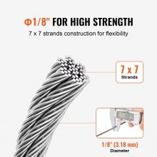 VEVOR T304 Stainless Steel Cable 3.18mm 7x7 Steel Wire Rope 30.5m Cable Railing