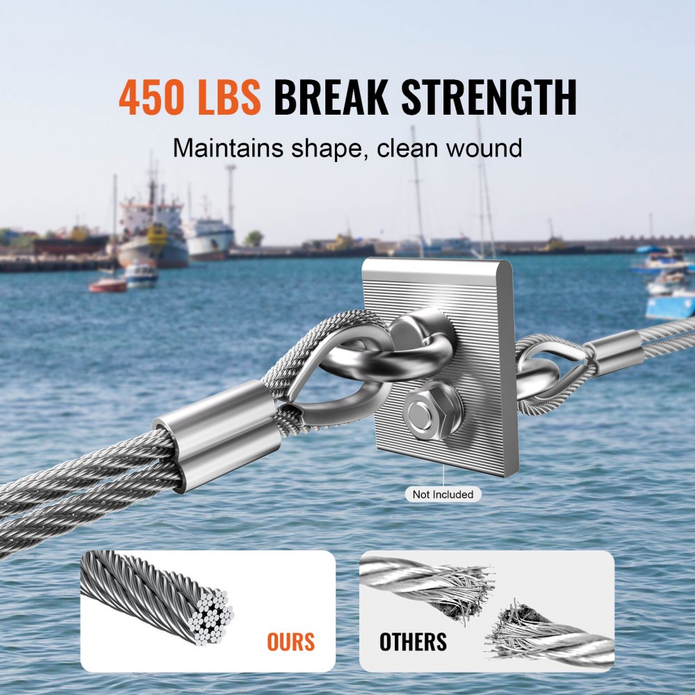 VEVOR Wire Rope Kit, 1/16" 66 ft 304 Stainless Steel Cable with Crimping Pliers, 160 Sleeves and 12 Thimbles, 7x7 Strands Construction Marine Aircraft Grade for Handrail Stair Decking Fence Outdoors