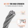 VEVOR T304 Stainless Steel Cable 1/16" 7x7 Steel Wire Rope 66 ft Cable Railing