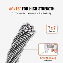 VEVOR T304 Stainless Steel Cable 1.59mm 7x7 Steel Wire Rope 20.2m Cable Railing